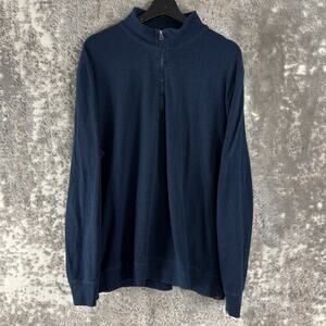 Faherty Sz XXL Organic Cotton Mock Neck Outdoor Sweater Navy 1/4 Zip Minimalist